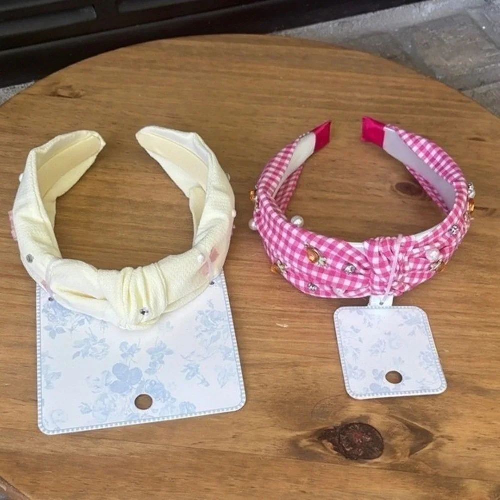 Girls OS Easter Summer Kids Headband Set Pink & Cream Bunny Beaded NEW